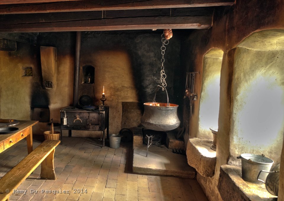 Kitchen with large copper pot